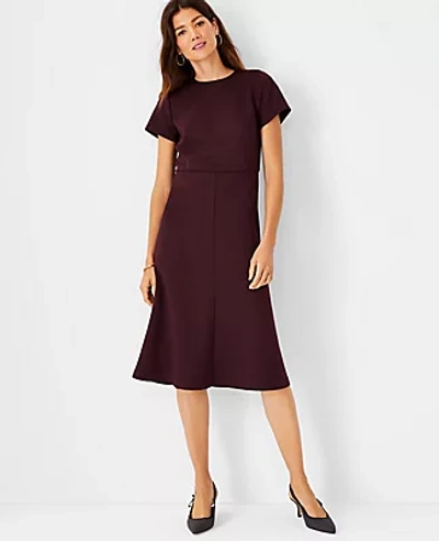 Ann Taylor The Petite Midi Flare Dress In Double Knit In Midnight Fig