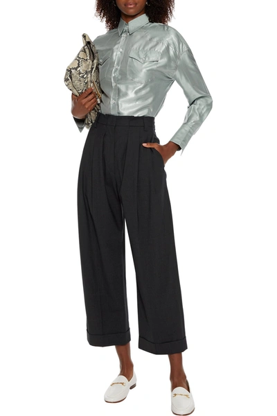 Brunello Cucinelli Metallic Washed-silk Shirt In Sage Green