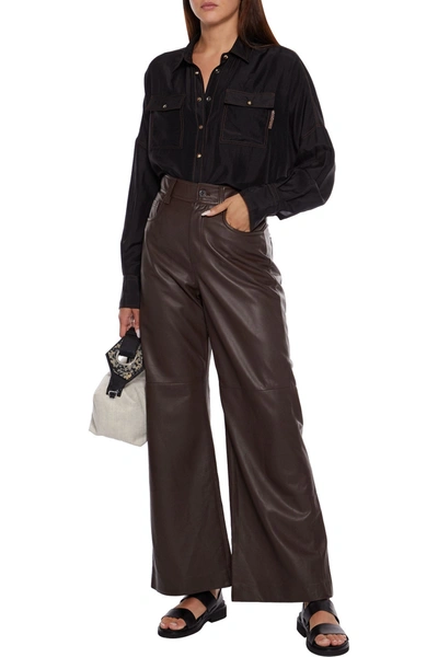 Brunello Cucinelli Leather Wide-leg Pants In Chocolate