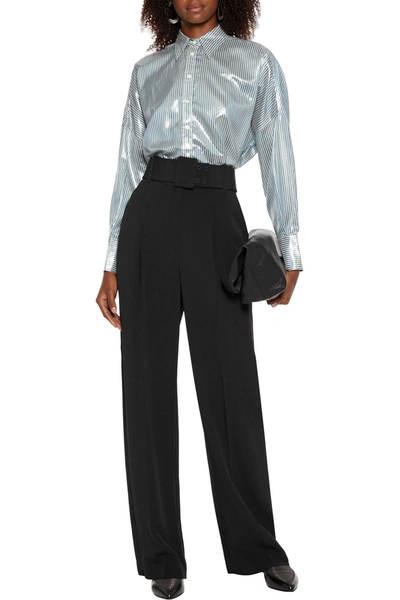 Brunello Cucinelli Belted Crepe Wide-leg Pants In Black