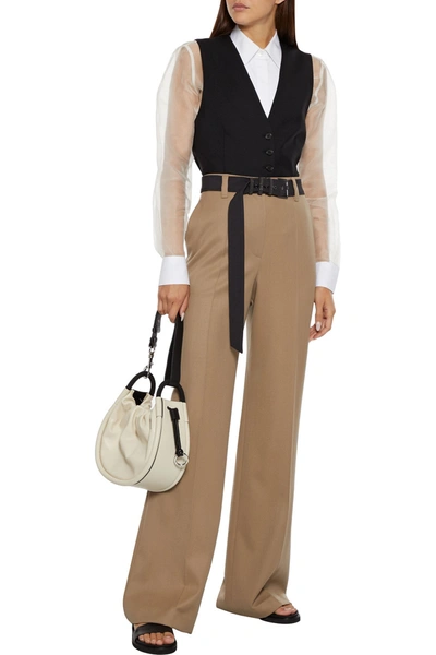 Brunello Cucinelli Bead-embellished Belted Wool Wide-leg Pants In Sand