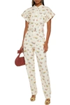 Rebecca Vallance Hadi Belted Floral-print Cotton-twill Jumpsuit In Ivory