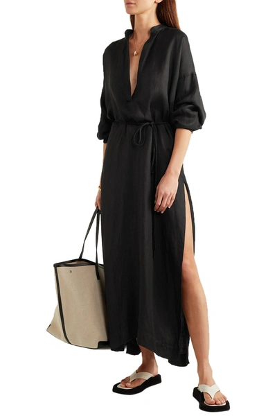 Bondi Born Cotton And Linen-blend Twill Maxi Dress In Black