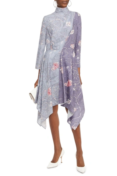 Leo Lin Midsummer Astraea Asymmetric Printed Cotton-poplin Dress In Blue