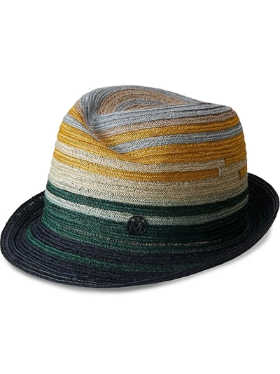 Maison Michel Striped Straw Hat In Grün