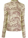 Proenza Schouler White Label Geometric Zebra Jersey Turtleneck Top In Gelb