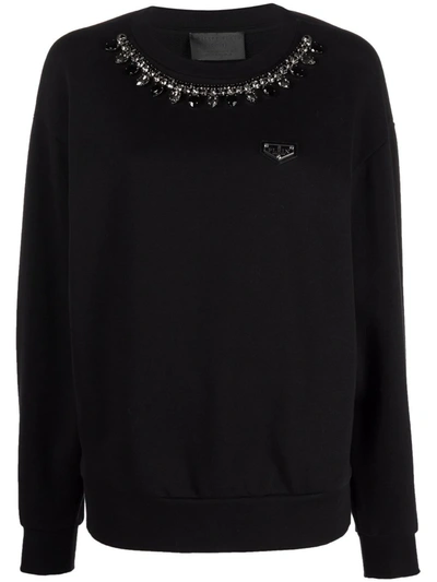 Philipp Plein Crystal-embellished Cotton Sweatshirt In Black