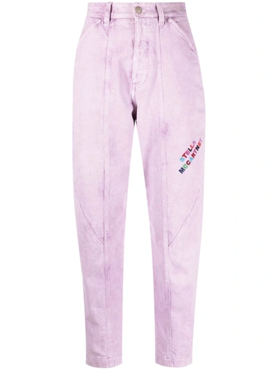 Stella Mccartney Embroidered Logo Cropped Jeans In Lilac