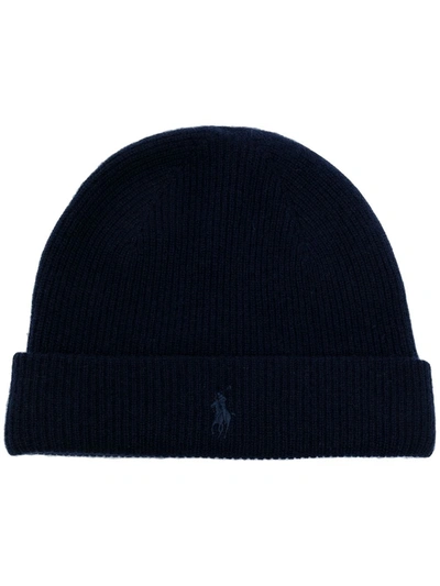 Polo Ralph Lauren Polo Logo-embroidered Ribbed Beanie Hat In Blue
