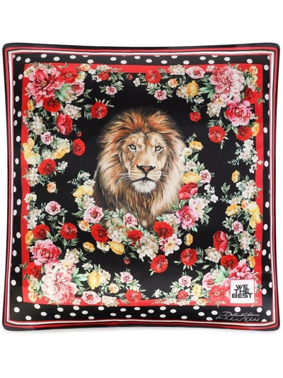 Dolce & Gabbana X Dj Khaled Lion-print Silk Pillow In Schwarz