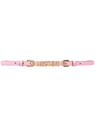 Moschino Logo Plaque Chain Belt In Rosa