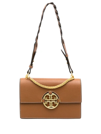 Tory Burch Logo-plaque Leather Shoulder Bag In Braun
