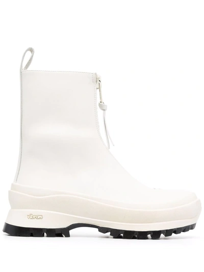 Jil Sander Front-zip Leather Ankle Boots In White