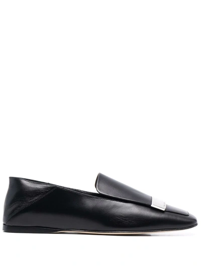 Sergio Rossi Square Toe Slippers In Black