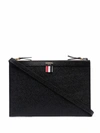Thom Browne Logo Print Pebbled Leather Crossbody Bag In Schwarz