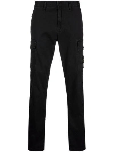 Stone Island Compass-patch Straight-leg Trousers In Schwarz