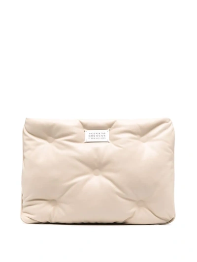 Maison Margiela Quilted Logo-patch Clutch Bag In Beige