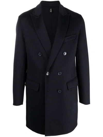 Paltò Fitted Double-breasted Coat In Blue