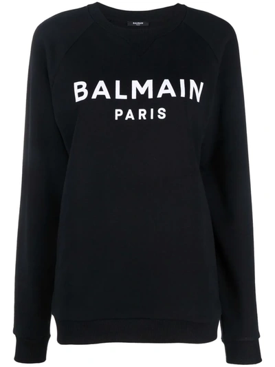 Balmain Flocked Logo-print Sweatshirt In Nero