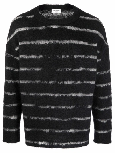 SAINT LAURENT STRIPE PATTERN FUZZY SWEATER