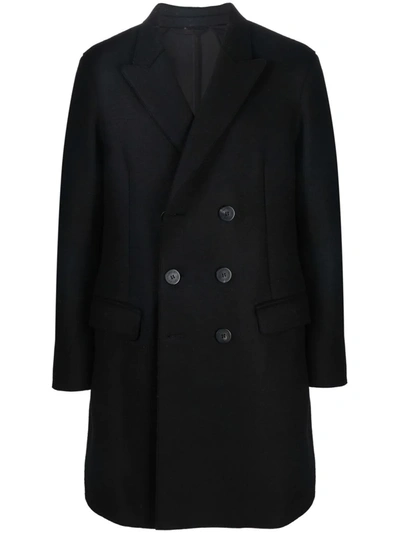 Neil Barrett Logo-button Double-breasted Mid-length Coat In Black