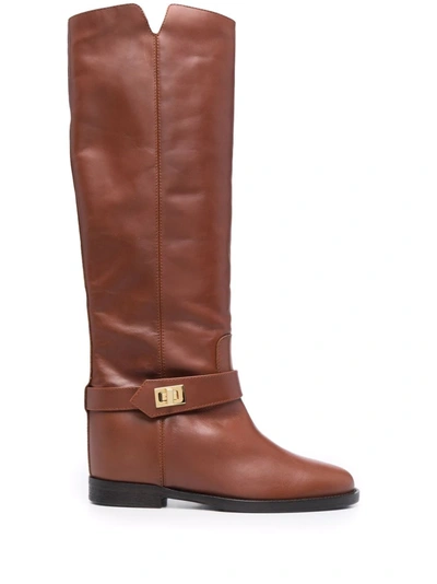 Via Roma 15 Saint Barth Knee-high Boots In Leather Brown
