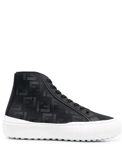 Fendi Ff Flash Monogram-pattern Recycled-nylon High-top Trainers In Black