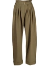 Balmain High-waist Paperbag Tailored Trousers In Grün