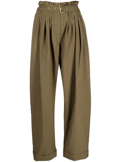 Balmain High-waist Paperbag Tailored Trousers In Green