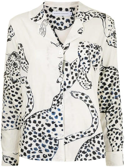 Desmond & Dempsey Tiger-print Pyjama Set In White