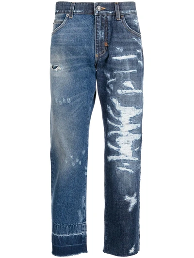 Dolce & Gabbana Distressed-effect Straight-leg Jeans In Blue