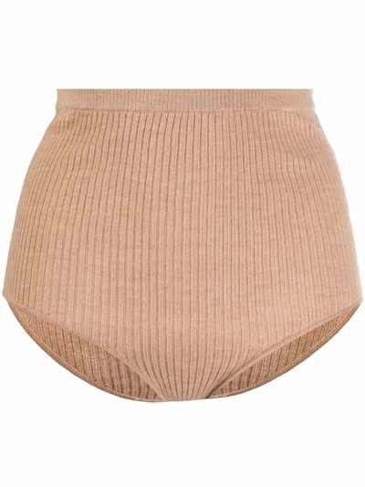 Loulou Studio Ribbed-knit High-waisted Briefs In Neutrals