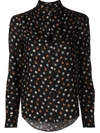 Saint Laurent Floral-print Long-sleeve Blouse In 黑色