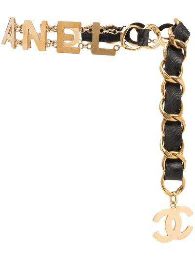 Pre-owned Chanel 1985-1993 Jumbo Coco  Leather-and-chain Belt In 金色