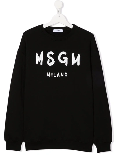 Msgm Kids' Logo-print Long-sleeve Sweatshirt In 黑色