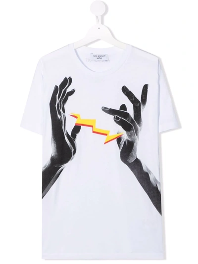 Neil Barrett Teen Thunderbolt-print T-shirt In Bianco