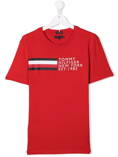 Tommy Hilfiger Junior Teen Logo-print Organic Cotton T-shirt In 红色