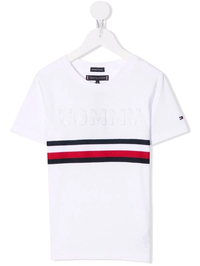 Tommy Hilfiger Junior Logo-embossed Organic Cotton T-shirt In 白色