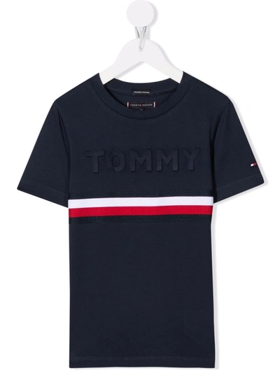 Tommy Hilfiger Junior Logo-embossed Organic Cotton T-shirt In 蓝色