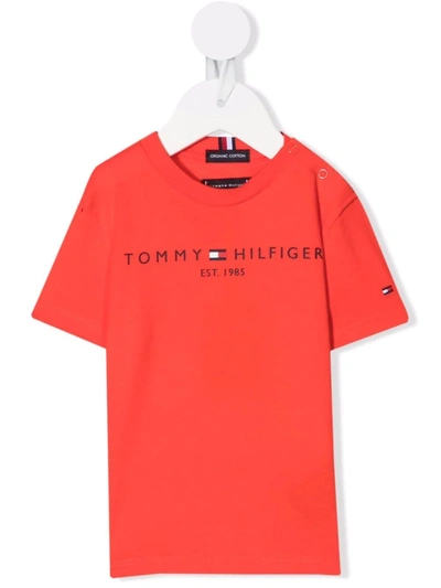 Tommy Hilfiger Junior Babies' Logo-print Organic Cotton T-shirt In 红色