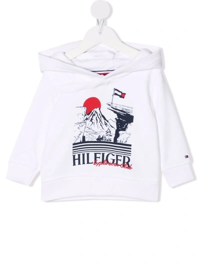 Tommy Hilfiger Junior Babies' Logo-print Organic Cotton Hoodie In 白色