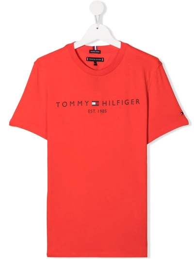 Tommy Hilfiger Junior Teen Logo-print Organic Cotton T-shirt In 红色