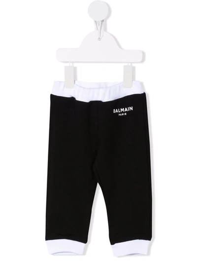 Balmain Babies' Logo-print Cotton Track Trousers In 黑色