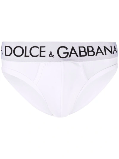 Dolce & Gabbana Logo-waistband Stretch-cotton Briefs In White