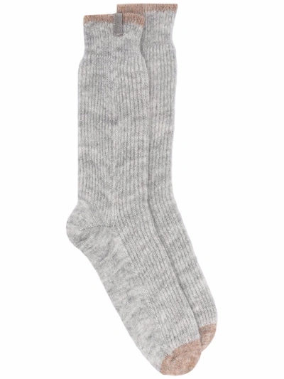 Brunello Cucinelli Ribbed-knit Socks In Grey