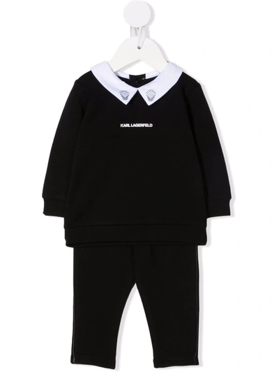 Karl Lagerfeld Babies' Peter Pan Collar Tracksuit Set In Black