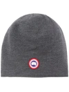 Canada Goose Logo Patch Knitted Beanie In Iron Grey