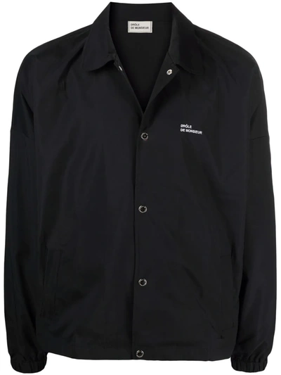 Drôle De Monsieur Water-repellent Nylon Jacket With Bold Slogan In Black