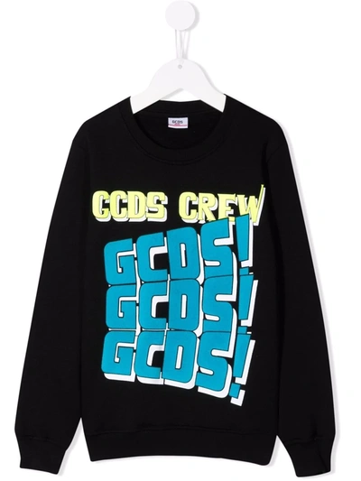 Gcds Teen Logo-print Cotton Sweatshirt In Black