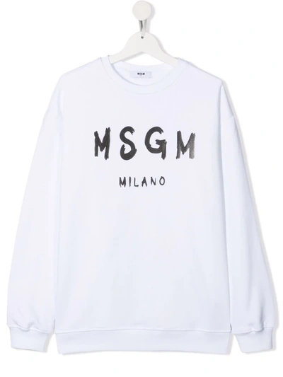 Msgm Teen Logo-print Sweatshirt In White